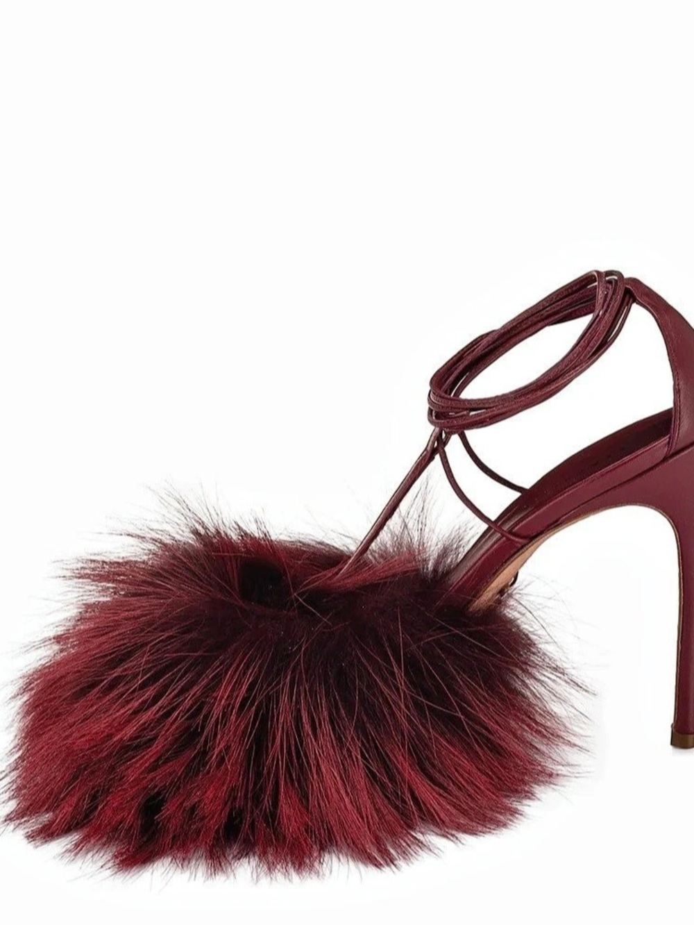 Kendall Miles Foxxy Burgundy Fox Fur Stiletto Sandals NIB size 6 (36)
